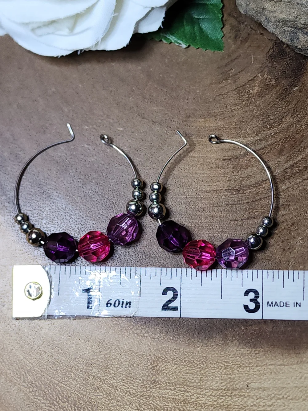 Handcrafted Pink & Purple Beaded Hoop Earrings